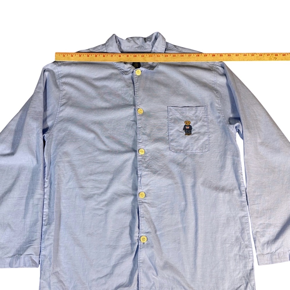 Polo Ralph Lauren Pajama‎ Shirt Mens Large Light Blue Oxford Polo Bear Sleepwear - Picture 6 of 10